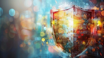 A shield symbolizing protection, security, and defense. The image features an empty blank space for text, perfect for conveying messages of safety and reliability.