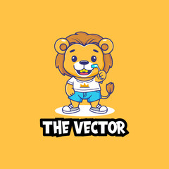 Cute lion brushing teeth logo, vector, mascot, character, cartoon, illustration