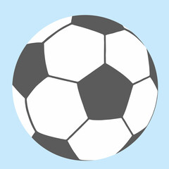 soccer ball, icon, sports equipment, black and white symbol on blue background, vector illustration, eps.