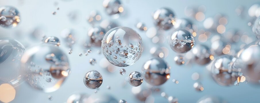 Abstract background with floating shiny spheres.