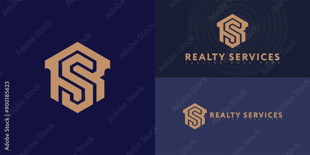 Aufkleber abstract hexagon initial letter rs or sr in gold color isolated on multiple background colors. the l