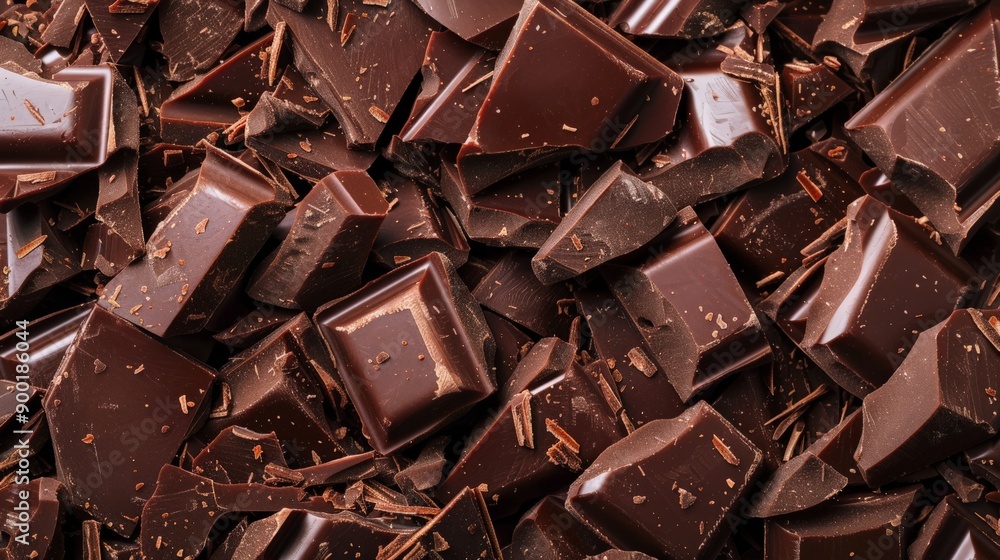 Poster close-up of a chocolate bar and pieces creating a rich and textured background. perfect for dessert-