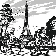 Road bike/bicycle race illustration, highlighting the charm of competitive sports