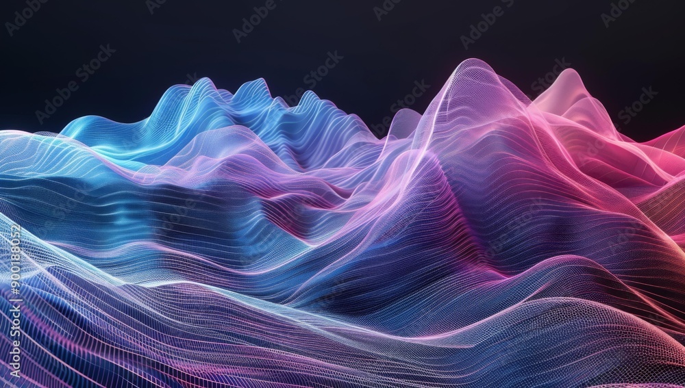 Canvas Prints a 3d rendering of a wave pattern in pink, blue and purple. ai.