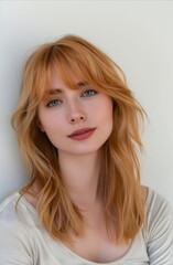 Naklejka premium A woman with long blonde hair and blue eyes posing for a picture