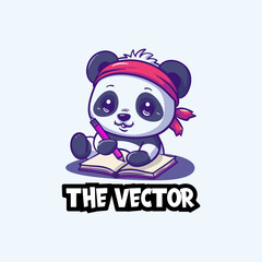 Cute panda reading book logo, vector, mascot, character, cartoon, illustration