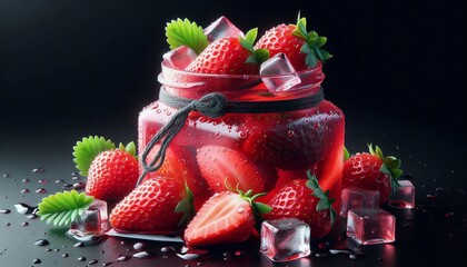 Closeup of the strawberries in the pink strawberry jam