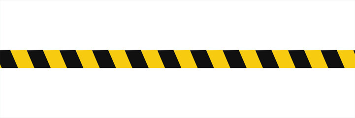 Warning tape with yellow and black diagonal stripes. Warn stop seamless line. Yellow and black caution tape border.