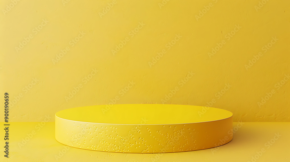 Aufkleber Empty room interior design or yellow pedestal display on vivid background with blank stand. Blank stand for showing product. 3D rendering.