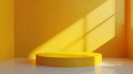Obraz premium Empty room interior design or yellow pedestal display on vivid background with blank stand. Blank stand for showing product. 3D rendering.
