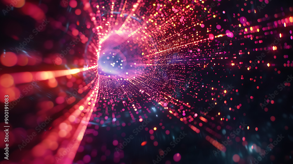 Aufkleber Digital cyberspace with particles and Digital data network connections concept.