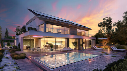 Fototapeta premium modern sweet home reference in the sunset
