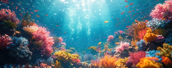 Fototapeta premium Vibrant Coral Reef with Sunbeams and Fish