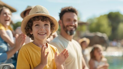 Obraz premium Happy kid with family enjoying special day at the zoo.