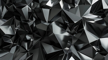 Fototapeta premium 3d render, abstract black crystal background, faceted texture, macro panorama, wide panoramic polygonal wallpaper