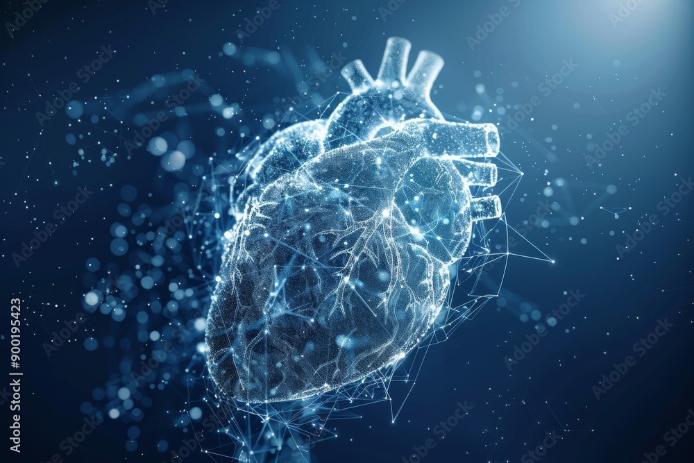 Poster digital heart made of interconnected circuits representing the fusion of technology and human emotio
