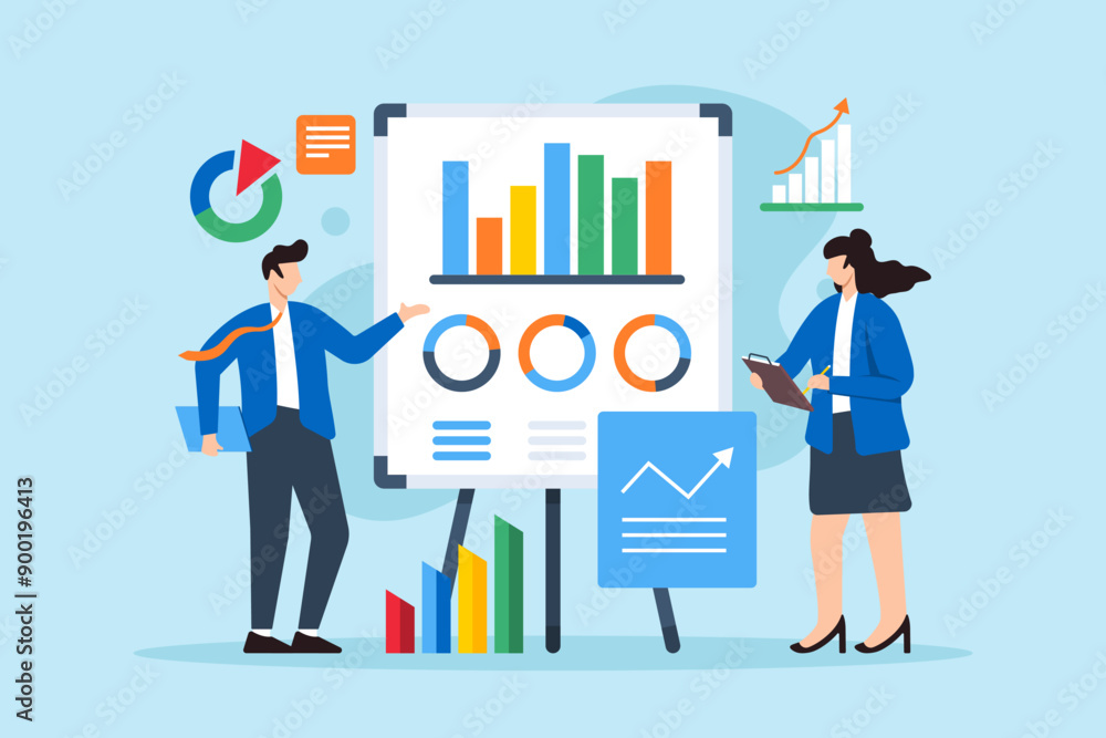 Poster data-driven decision making, business analysts interpreting complex datasets, strategic planning, an