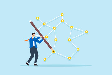 Connecting market insights, data-driven vision, strategic planning, comprehensive analysis concept vector illustration. Business analysts drawing constellation dot with data points © VZ_Art