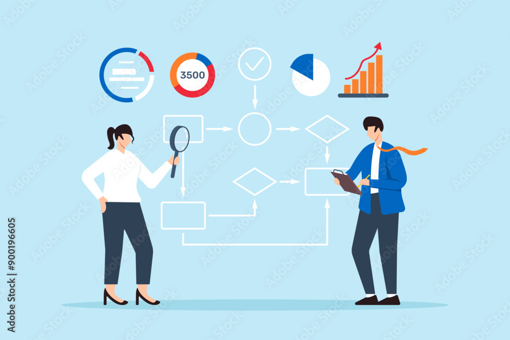 Poster process optimization, streamlining workflows, improving efficiency, and reducing costs concept vecto