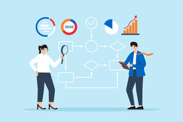 Process optimization, streamlining workflows, improving efficiency, and reducing costs concept vector illustration. Analysts analyzing and reengineering business processes