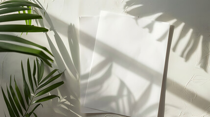 Several sheets of white paper pasted on a black wall.