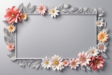 white pink purple floral frame with delicate blossom and green leaves for spring card design on purple background