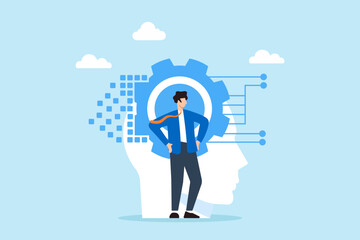 Obraz premium Digital transformation, guiding companies through technological changes, innovation concept vector illustration. Business analysts implementing new tools and platforms