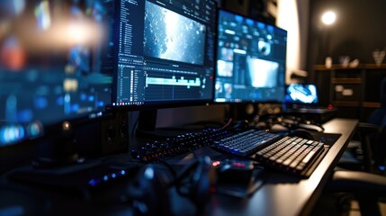 Close-Up Photo of Video Editing on Dual Monitors in Studio