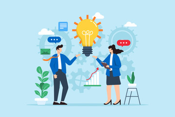 Exploring new business model innovation, adapting to changing markets concept vector illustration with team analysts brainstorming strategies