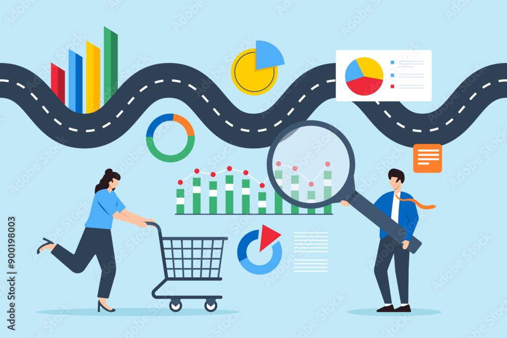 Poster customer journey mapping, visualizing interactions with brand, improving client experience concept v