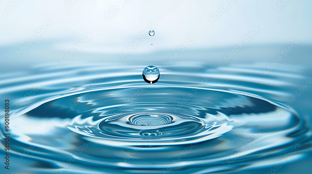 Poster clear water drop with circular waves