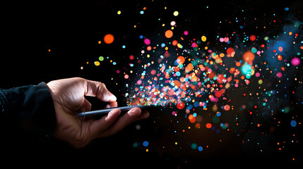 Hand using smartphone with Social media concept.