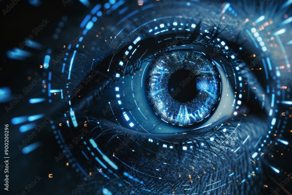 Aufkleber futuristic digital eye with neon circuits symbolizing the integration of advanced technology and hum