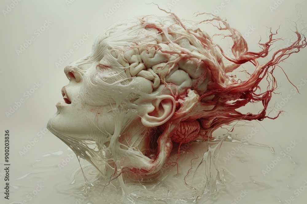 Poster side profile of a woman with digital circuitry and red neural connections representing the fusion of