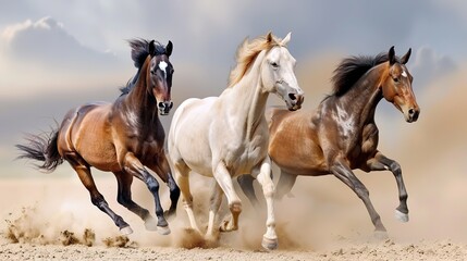 Majestic Horses Galloping Toward Freedom, a Symbol of Unbridled Spirit and Liberation Across the Open Plains