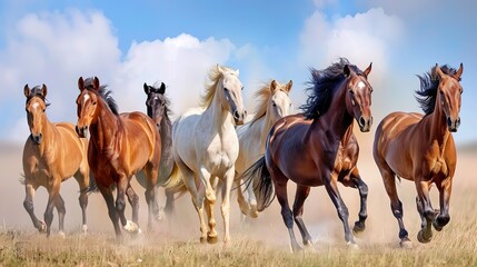 Majestic Horses Galloping Toward Freedom, a Symbol of Unbridled Spirit and Liberation Across the Open Plains