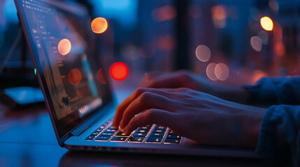 Working on laptop computer