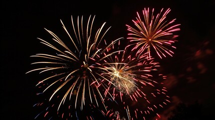 Obraz premium Midnight Skies Illuminated by Fireworks: A Spectacle of Light and Color Celebrating the Night