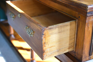 Antique oak drawer open