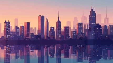 Fototapeta premium a big city with skyscrapers constraint on top of a single tile, minimalistic style, simple colors, 
