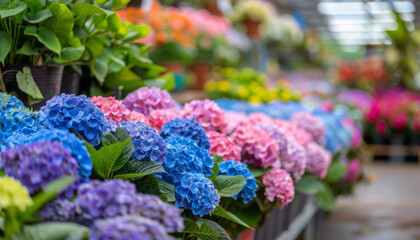 Closeup View Colorful Hydrangeas