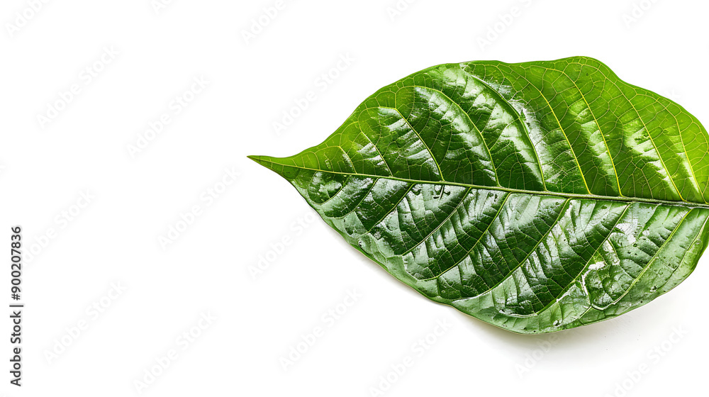 Poster green cocoa leaf isolated on white