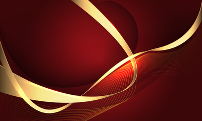 Abstract luxury gold ribbon line wave curve on red design modern background vector