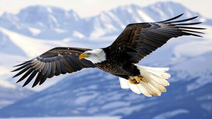 Obraz premium eagle captured in flight, soaring through the sky with strength and majesty, embodying freedom and power, with this inviting photo.