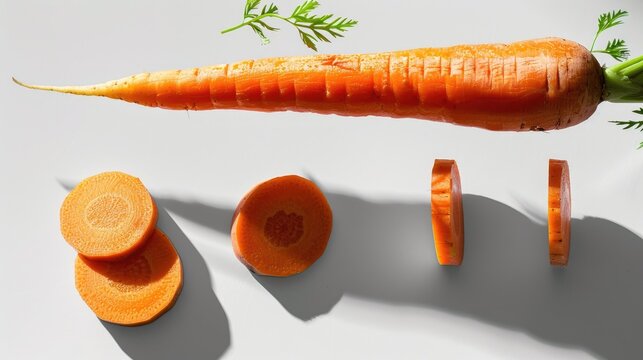 and slices levitating with a shadow on a white background, capturing the vibrant orange color and motion with this inviting photo.