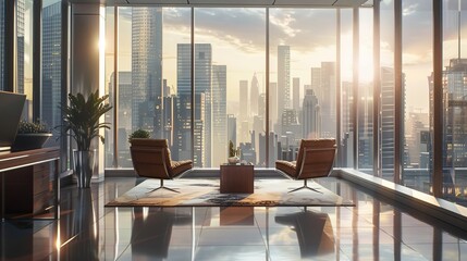 epic linkedin background for real estate agency, city and sky scrappers view, photorealistic style, dark grey and light brown colors, elegant, summer, 