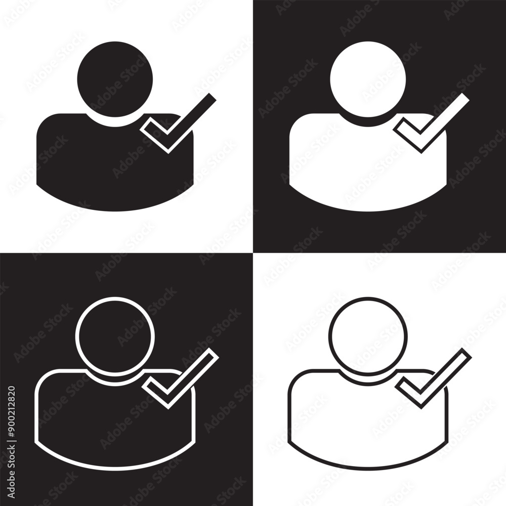 Poster check user icon vector accept person profile avatar with checkmark yes tick symbol, checked user pro