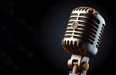 close up of retro microphone on a dark background