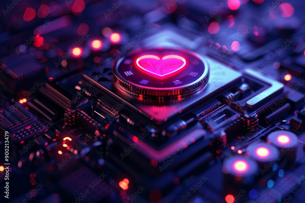 Aufkleber stethoscope on a circuit board illustrating the integration of technology and healthcare in a futuri