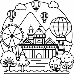 Fototapeta premium Playground Theam park outline graphic design